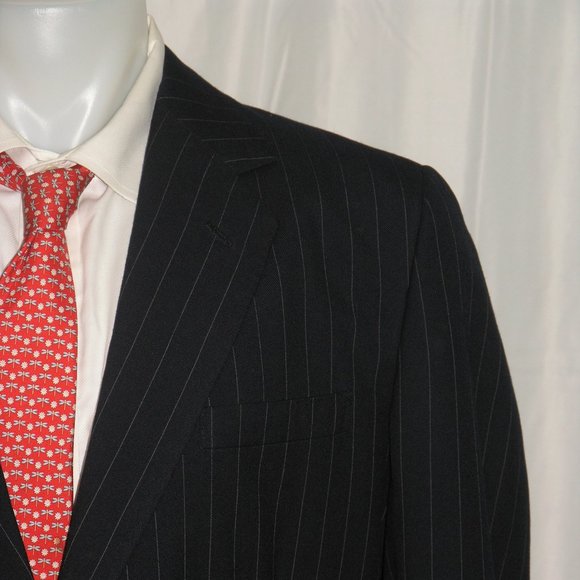 Norton & Sons Savile Row Navy Stripe Bespoke Two Button Suit Jacket 42L - Picture 1 of 10